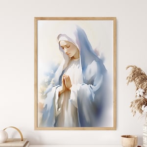 Mother Mary Our Lady of Grace | Virgin Mary Watercolor Painting | Christian Artwork | Art Nouveau Wall Print | Digital Printable Download