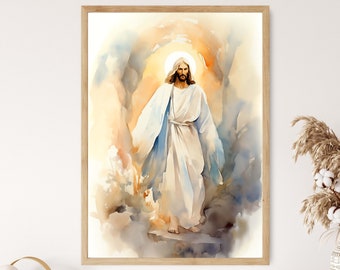 Jesus Resurrection Watercolor Print | Modern Easter Wall Art (Digital Download)
