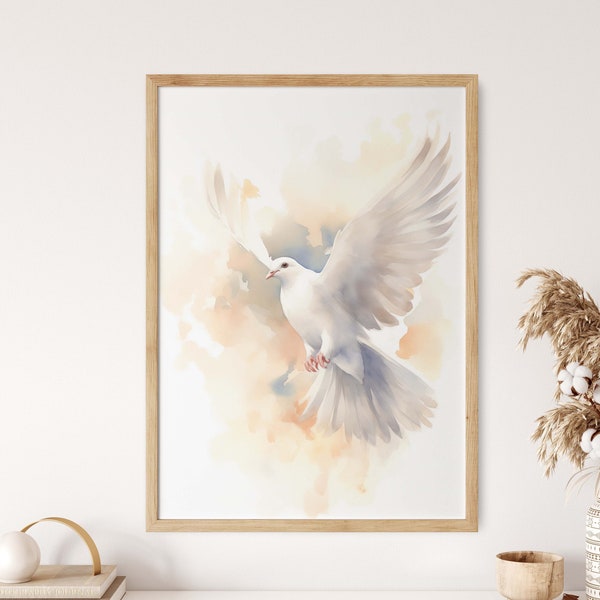 The Holy Spirit | Minimalist Dove Watercolor Painting | Faithful Artwork | Baptism Gifts Favors | LDS Wall Art | Digital Printable Download