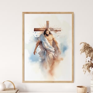 Crucifixion of Jesus Christ Wall Art | Minimalist Christian Watercolor Painting | Faithful Artwork | Gift Print | Digital Printable Download