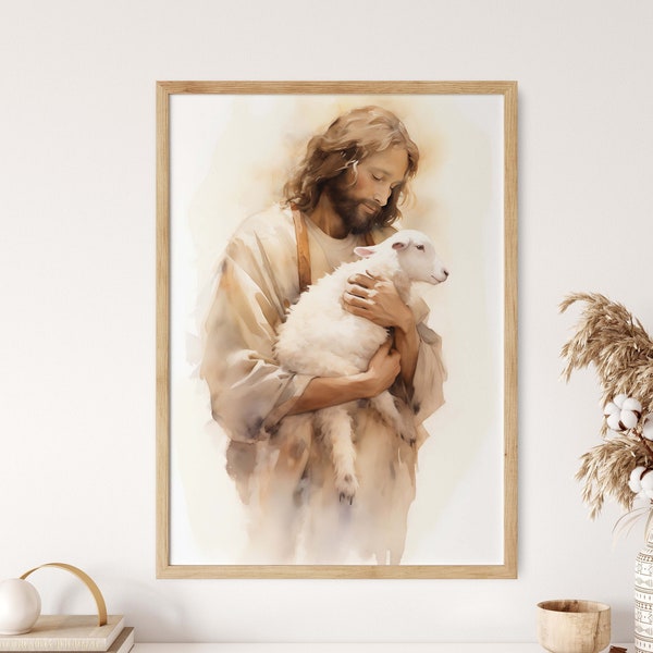 The Lost Sheep | Jesus Christ Wall Art | The Good Shephard | Modern Bible Artwork | Baptism Favour Gifts | Digital Printable Download |