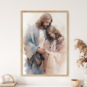 Jesus and Mary Magdalene | Watercolor Painting | Modern Bible Wall Art| Christian Artwork | Come Follow Me | Digital Printable Download |