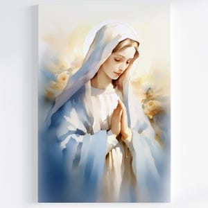 Virgin Mary - The Holy Mother Premium Canvas & Fine Art Prints | Our Lady of Grace Modern Watercolor Painting | Christian Wall Art