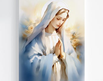 Virgin Mary Watercolor Art Print – Holy Mother Canvas