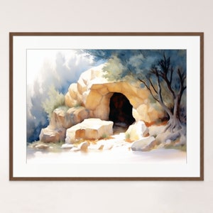 The Tomb is Empty Easter Print | He is Risen | Instant Digital Printable Download | Christian Wall Art | Home Decor | Watercolor Jesus Print