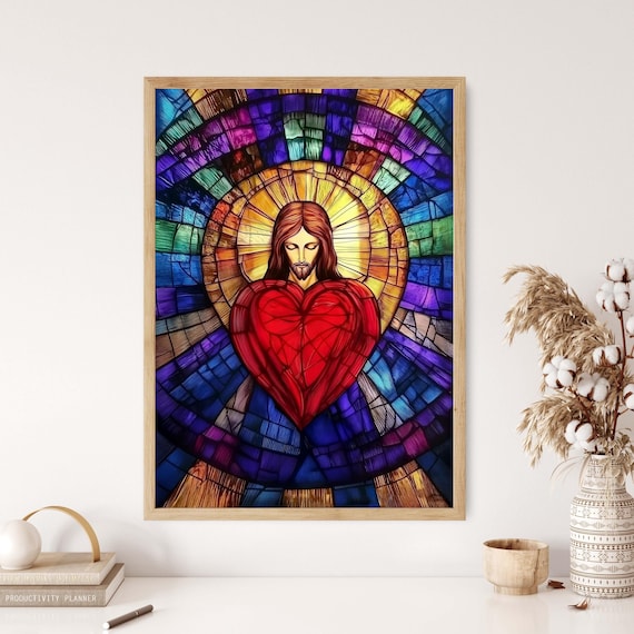 Tableau Vitrail Religieux Jésus Et Marie - Art Mural Chrétien - Fabriqué En France