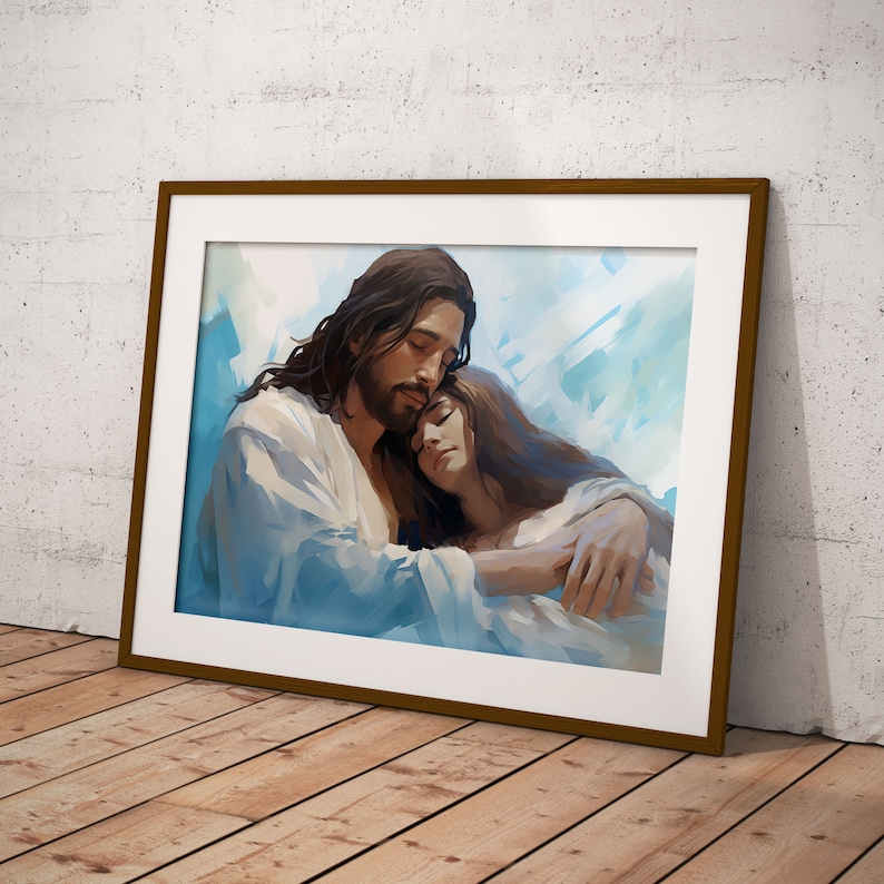 Jesus the Savior Digital Printable Download Jesus Christ Embracing Woman Painting Religious Wall ...
