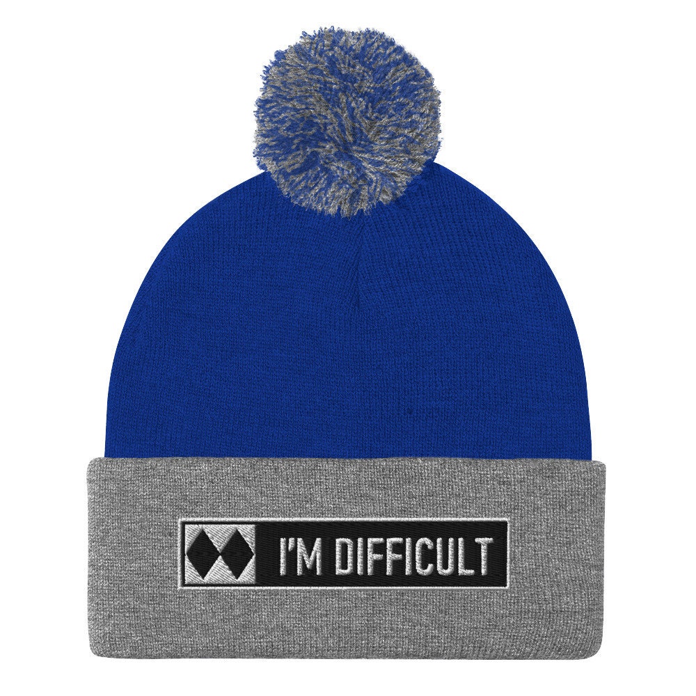 I'm Difficult」刺繍入りポンポンビーニー：スキー・スノーボーダーへ