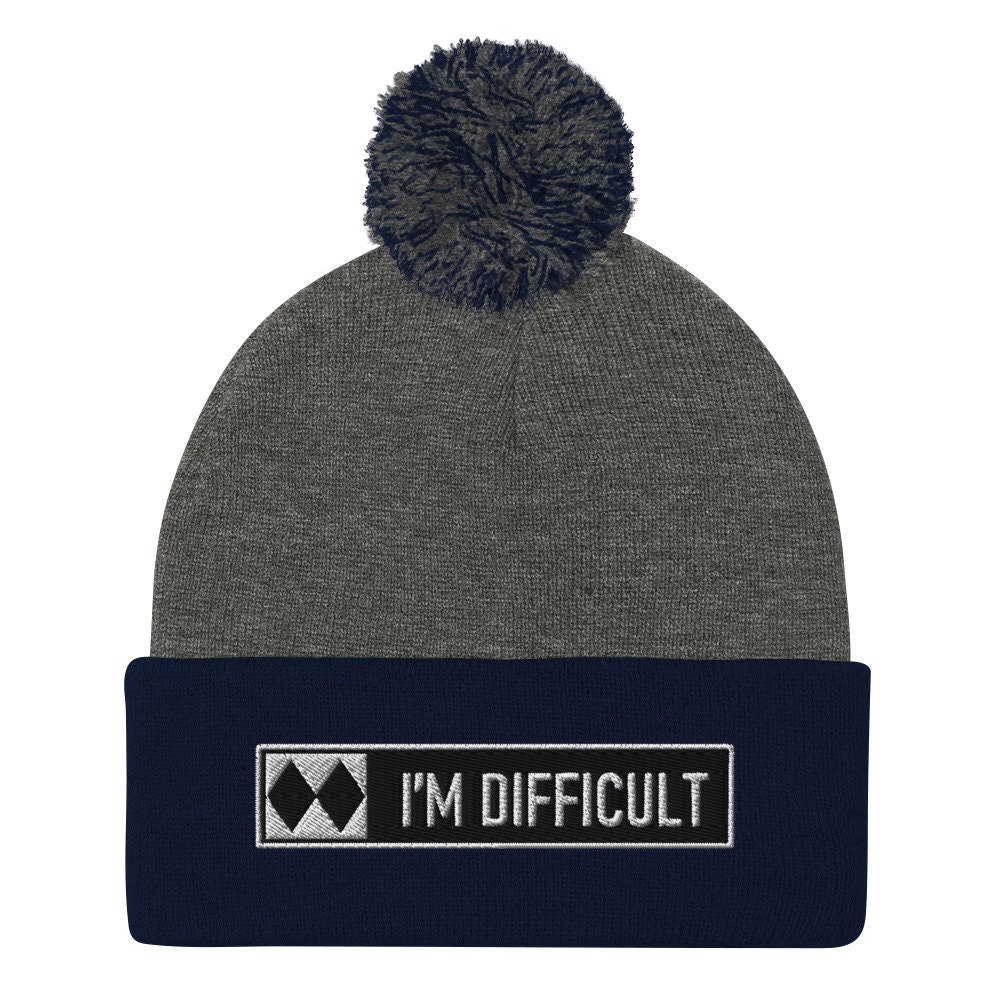I'm Difficult」刺繍入りポンポンビーニー：スキー・スノーボーダーへ