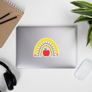 Teacher Rainbow sticker Cute Educator Design for Her Ruler and Apple Teacher Water Bottle Decal