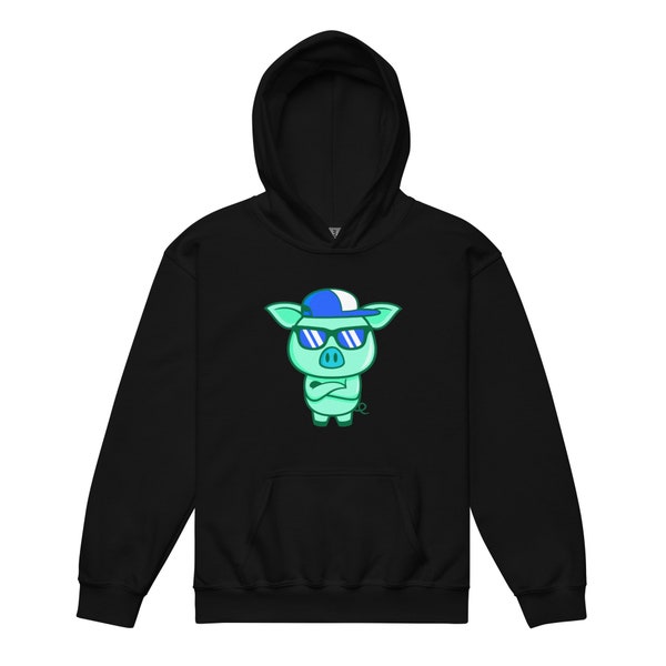 Youth Cool Pig Graphic Hoodie for Kids Shades Piggie for Him or Her Funny Animal Design