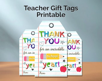 Printable Teacher Gift Tags, Appreciation Labels, School Year (Instant Download)