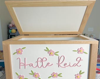 Personalized Daisy Wood Toy Box - Handcrafted Toy Chest