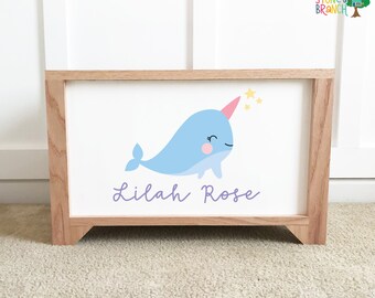 Narwhal - Ocean Nursery - Personalized Wood Toy Box - Handcrafted Wood Toy Chest - Toy Storage Box for Kids