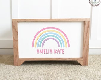 Rainbow Toy Box - Personalized Wood Toy Box - Handcrafted Wood Toy Chest - Toy Storage Box for Kids