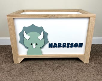 Personalized Dinosaur Toy Box: Handcrafted Wood Dinosaur Theme