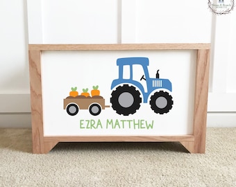 Tractor with Name - Farm Boys Room - Personalized Wood Toy Box - Handcrafted Wood Toy Chest - Toy Storage Box for Kids