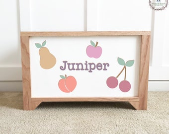 Boho Fruit with Name - Personalized Wood Toy Box - Handcrafted Wood Toy Chest - Toy Storage Box for Kids