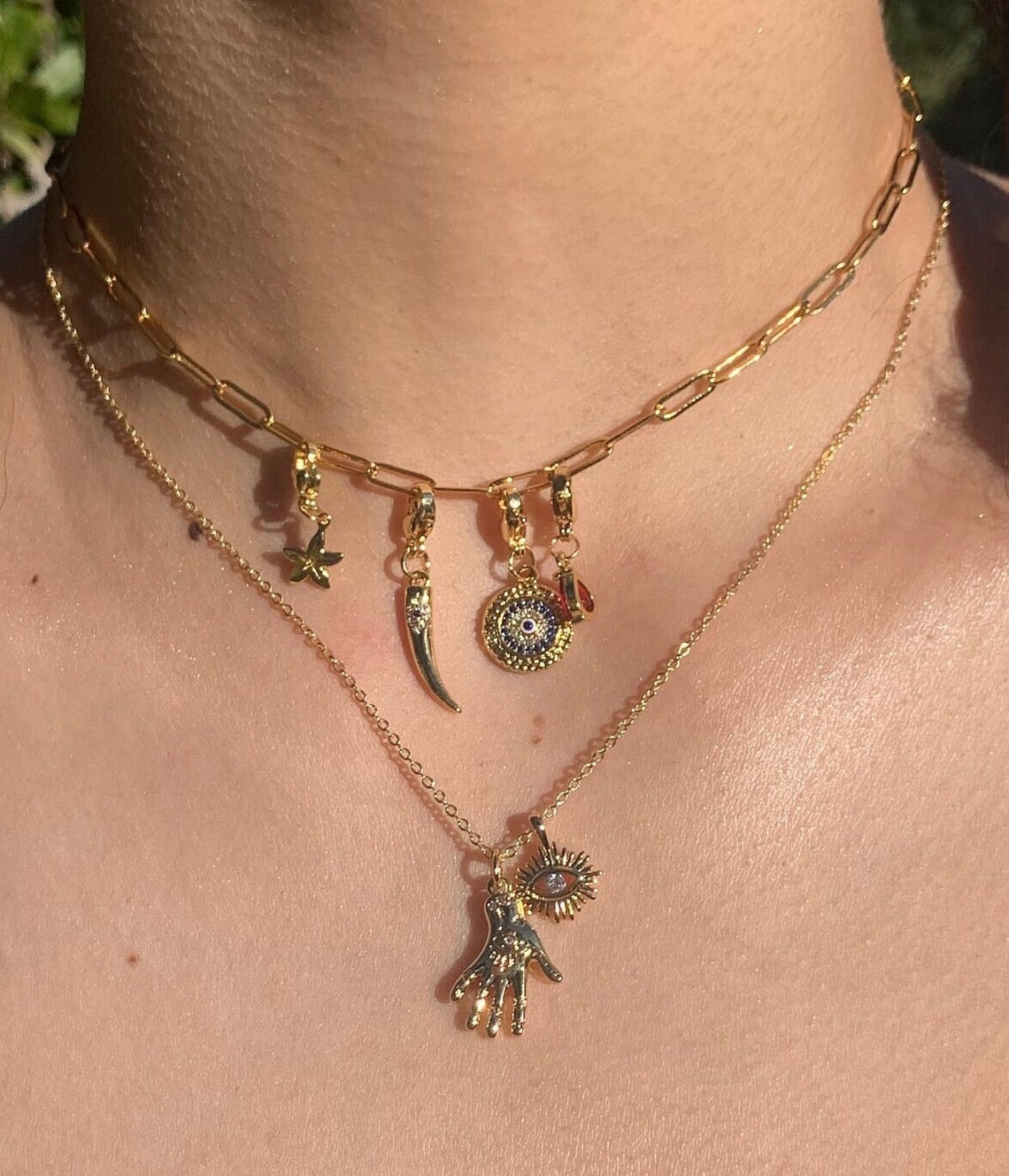 Customizable Charm Necklace Gold Filled Paper Clip Chain Charm Addon