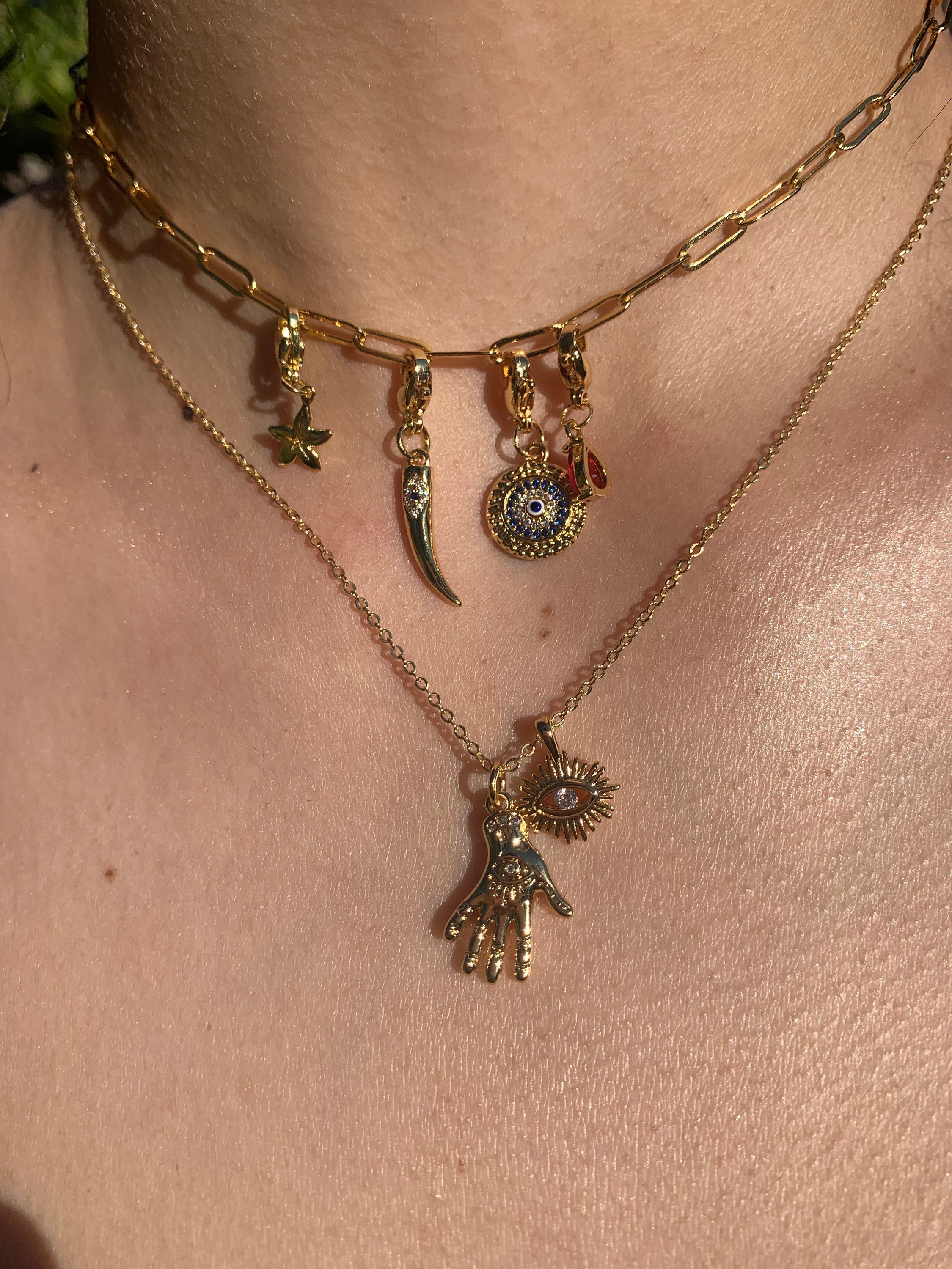 Customizable Charm Necklace Gold Filled Paper Clip Chain Charm Addon