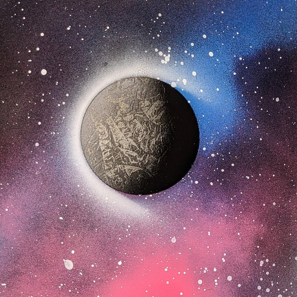 Handmade Spray Paint Art Planet Outer Space Comet Nebula