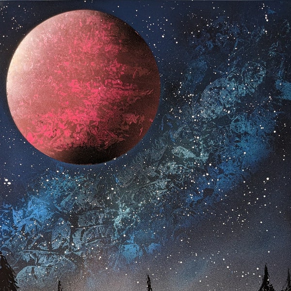 Handmade Spray Paint Art Planet Outer Space Comet Nebula