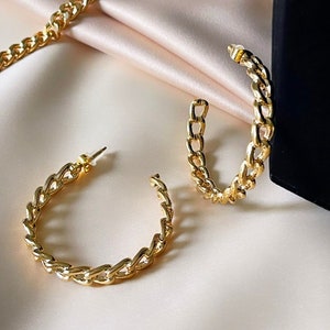 Gold chain hoop earrings, stainless steel hoops, 18k gold plated hoop earrings, Christmas gift, valentines day gift for her