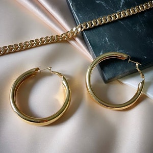 Gold thick hoop earrings, stainless steel hoops, 18k gold plated hoop earrings, Christmas gift, valentines day gift for her