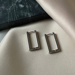 silver  rectangle earrings, stainless steel rectangle , 14k gold plated hoop earrings, Christmas gift, valentines day gift for her