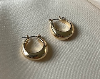 Gold thick hoop earrings, stainless steel hoops, 14k gold plated hoop earrings, Christmas gift, valentines day gift for her