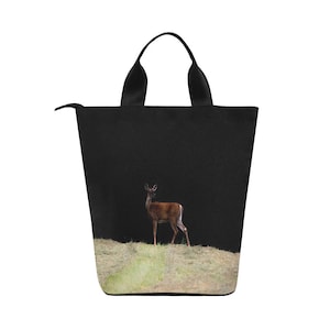 Deer Silhouette Nylon Cylinder Lunch Bag