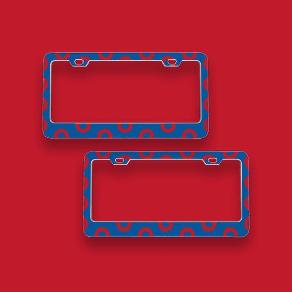 License Plate Frame Set, Phish Fishman Donut Pattern, Aluminum, Blue/Red