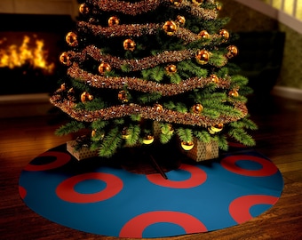 Phish Fishman Blue/Red Donut Pattern Round Tree Skirt - Festive Flair for Your Holiday Decor!