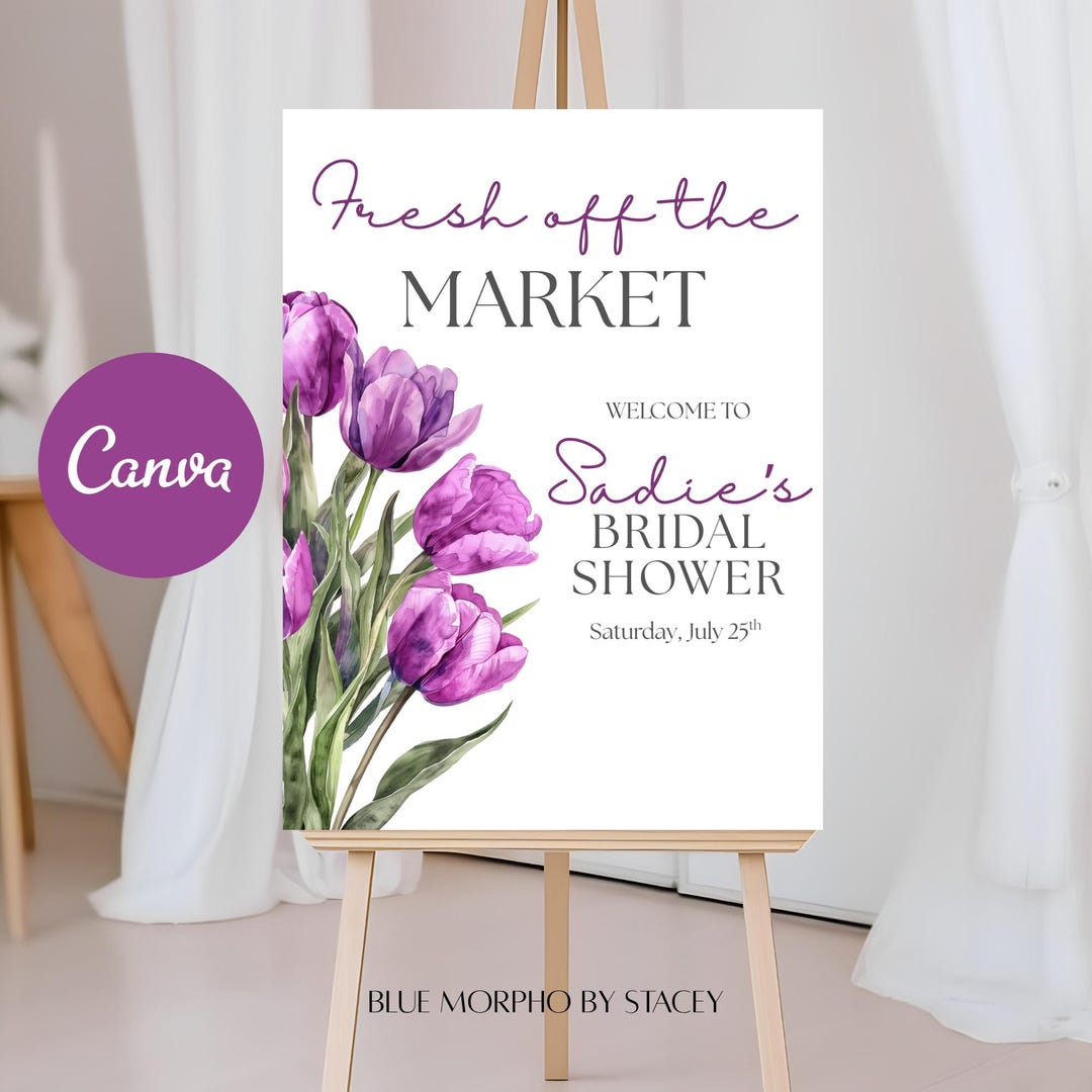 Purple Tulip Bridal Shower Welcome Sign | Watercolor Floral (digital ...