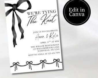 Minimal Black Bow Engagement Invite | Modern Wedding Celebration | Instant Download