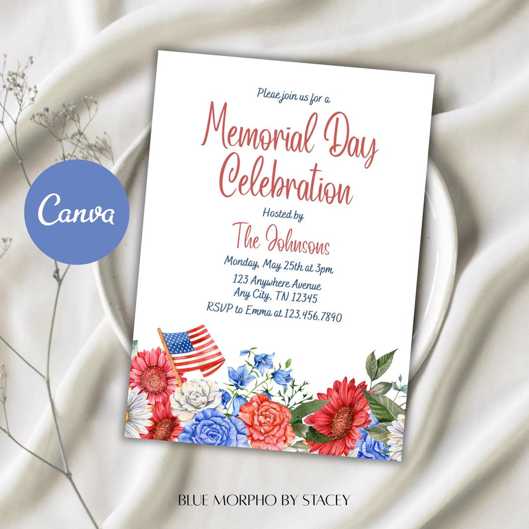 Memorial Day Celebration Invitation | Patriotic Party Template (digital ...