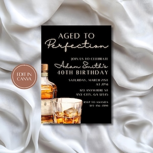 Whiskey Birthday Invitation | Aged to Perfection, 40th (Editable Template)