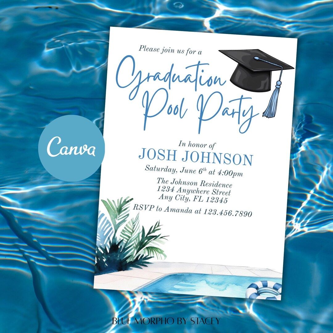 Graduation Pool Party Invitation | Editable Canva Template (digital ...