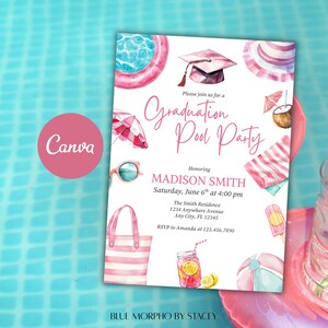 Rosa inbjudan till examensfest i poolen | Sommarfirande (Canva-mall)