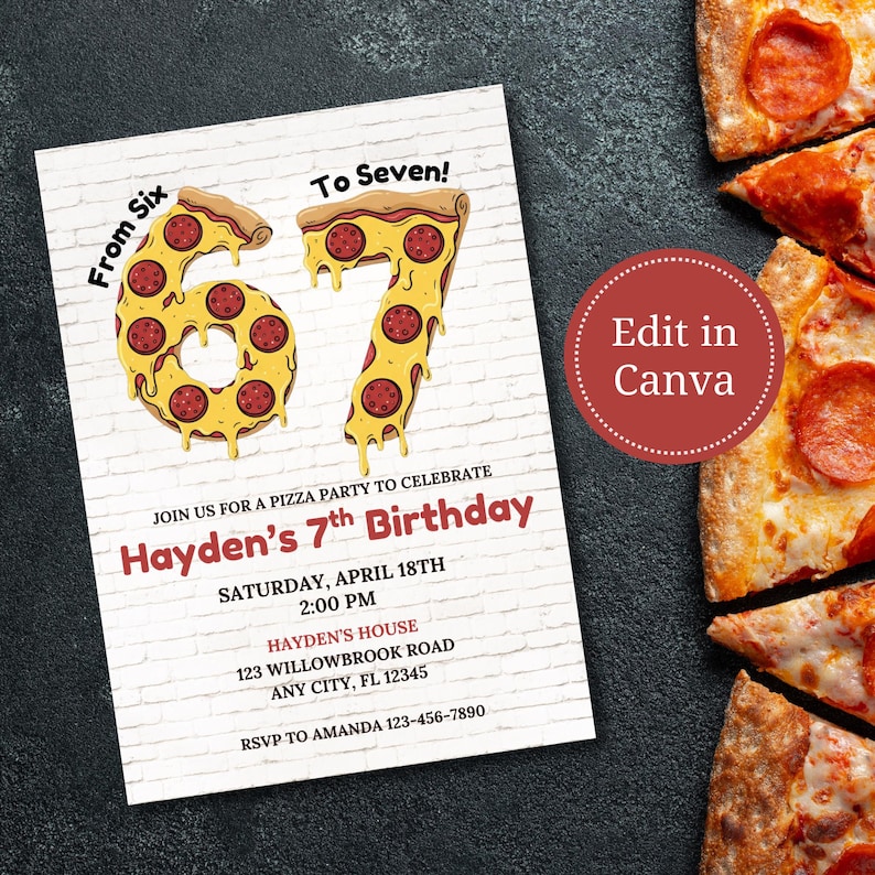 Pizza Birthday Invitation | Kids Party, From Six to Seven! (digital ...