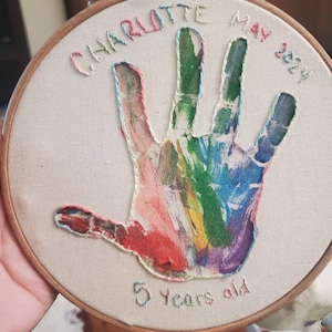 Hand Embroidered Child&#39;s Handprint