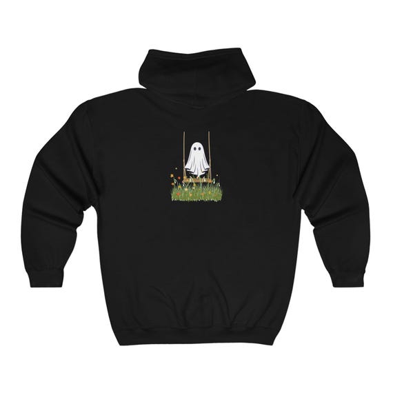 Ghost on a Swing Zip up Hoodie, Halloween Sweatshirt, Spooky
