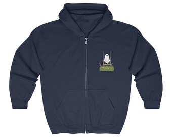 Ghost on a Swing Zip up Hoodie, Halloween Sweatshirt, Spooky