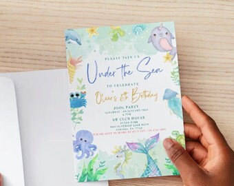 Invitation fête d'anniversaire d'enfant sous le thème de la mer
