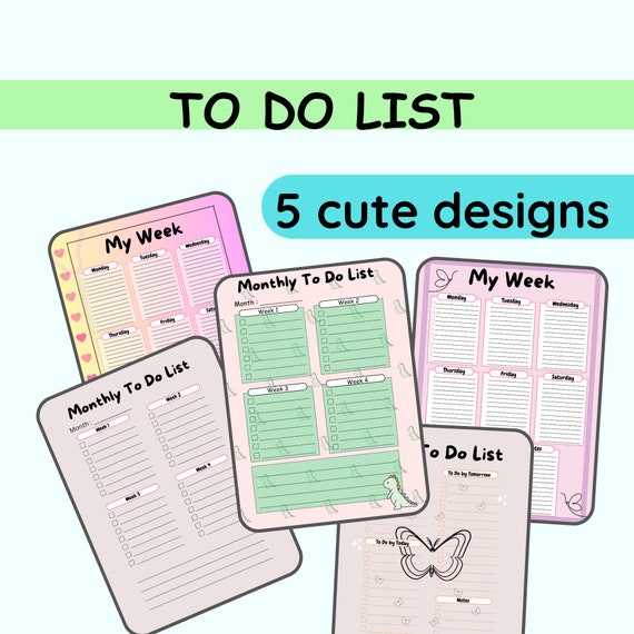 5 Design to Do List-printable Pink Themes Digital Products to Help Students  Mothers Youngsters Become More Productive,stay Focused,organised 