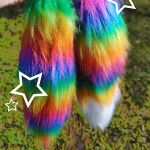 Furry Rainbow Tail Keychain - Furry/Therian - Scenecore - Animal Tail Accessory - 11 Inches