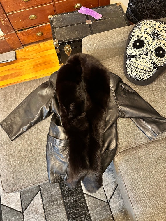 Black Fox Fur and Real Leather Coat