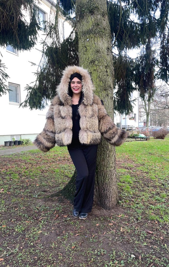 Cropped Raccoon Fur Coat With Hood - Etsy Cropped Raccoon Fur Coat With Hood - Etsy