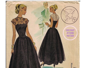 Patrón de costura vintage 1940's vestido de noche tamaño 12 busto 30 DESCARGA INSTANTE