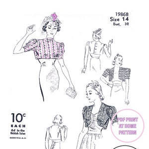 Vintage Schnittmuster 1930&#39;s Bolero Set Größe 14 32 Büste SOFORT DOWNLOAD